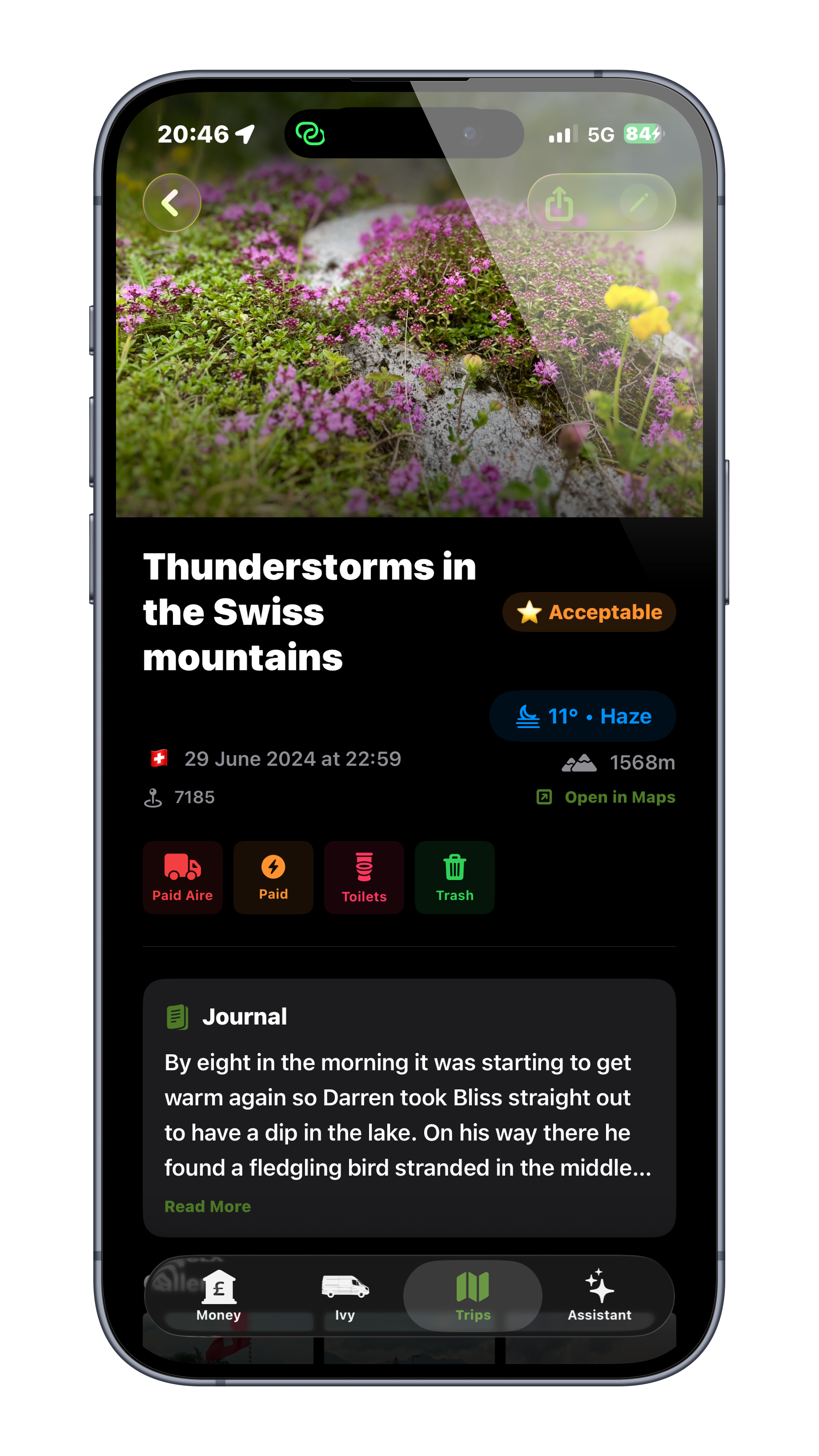 Check-in detail screen